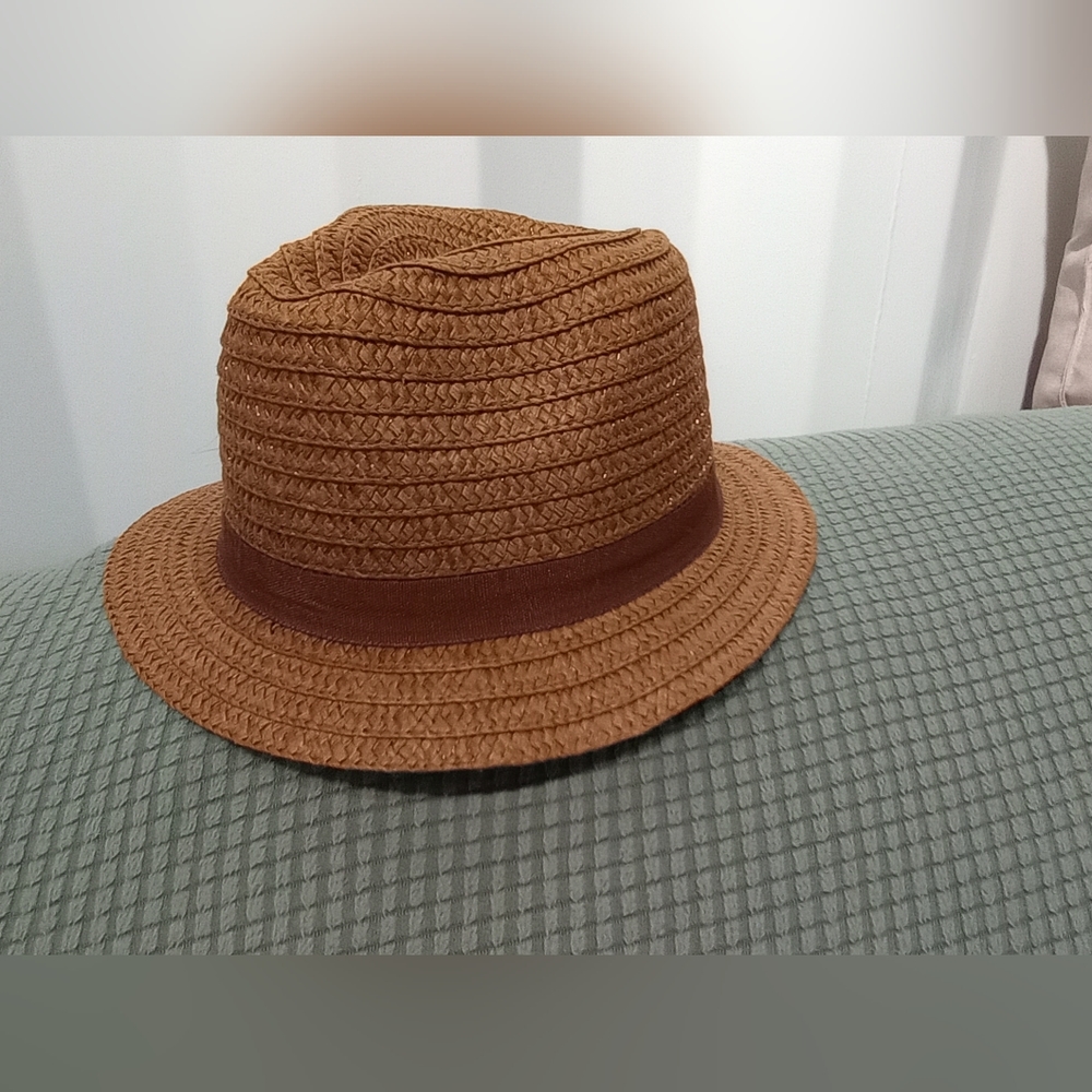 Brown straw style fedora hat